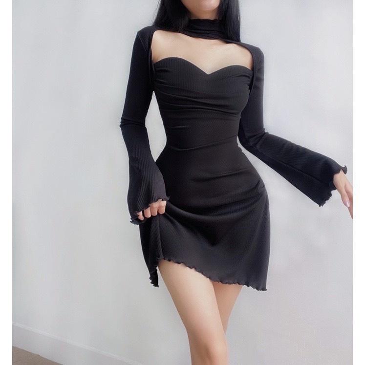 Đầm body, váy nữ thun màu đen sang chảnh dự tiệc hàn quốc VD803