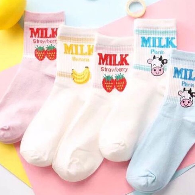 Combo 05 đôi tất MILK cao cổ  thời trang, mềm mại - Mix màu