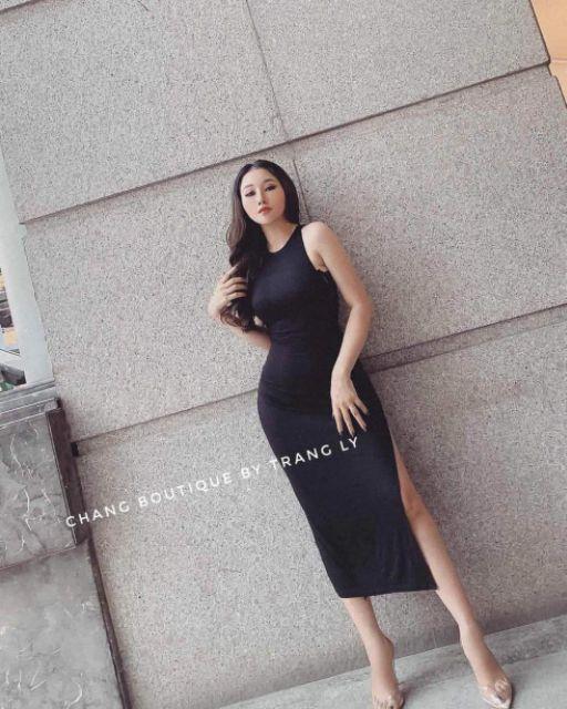 đầm maxi 3 lỗ phối ren xẻ tà