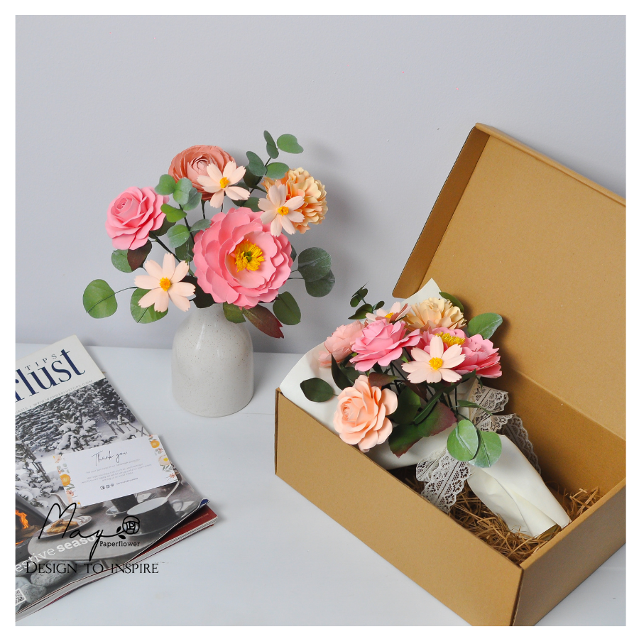 Hoa giấy quà tặng cao cấp - Happy Peony, hoa handmade Maypaperflower, hoa giấy nghệ thuật