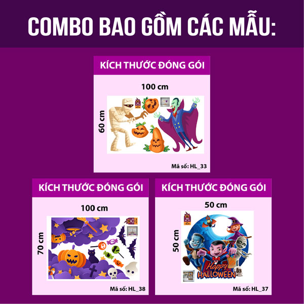 Decal trang trí Halloween 2020 combo chân tường mây tím