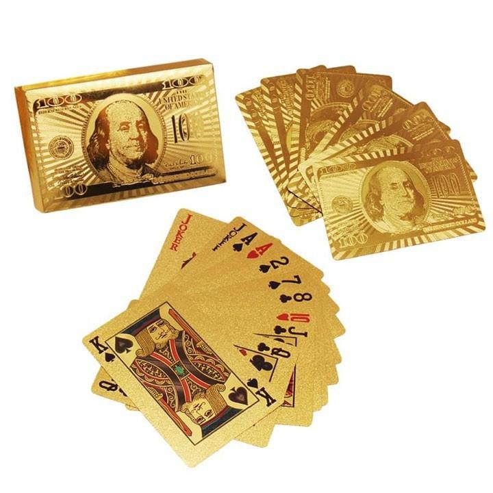 Bộ Bài Tây 52 lá mạ vàng 24k Mạ Vàng May Mắn Tài Lộc độc đáo cao cấp thiết kế chống cong vênh, không thấm nước