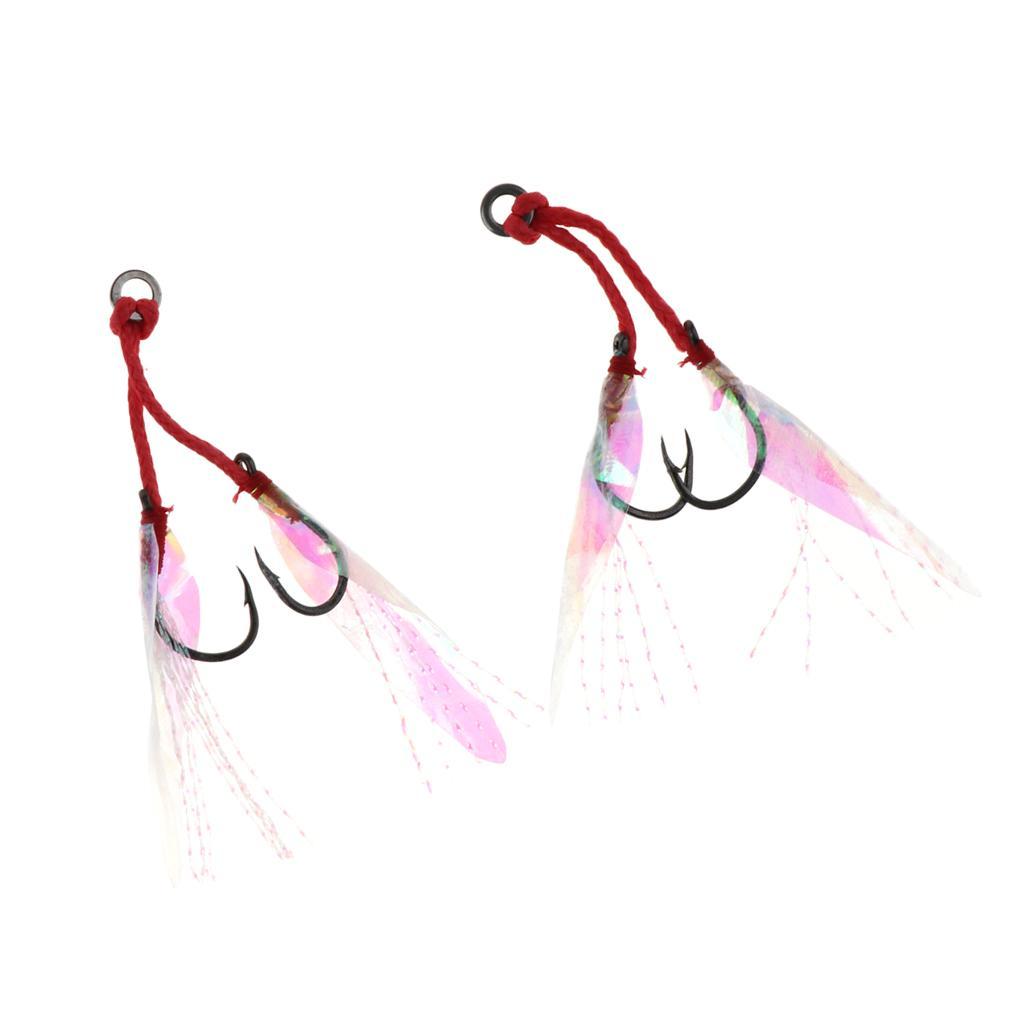 2Pcs Slow Jig Hook Fishing Assist Hook High Carbon Steel with Braided PE Line