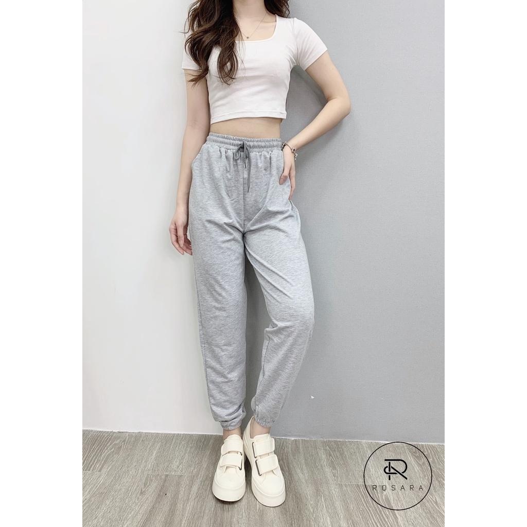 Quần jogger thời trang nữ cạp chun bo gấu 3 màu Rosara B30