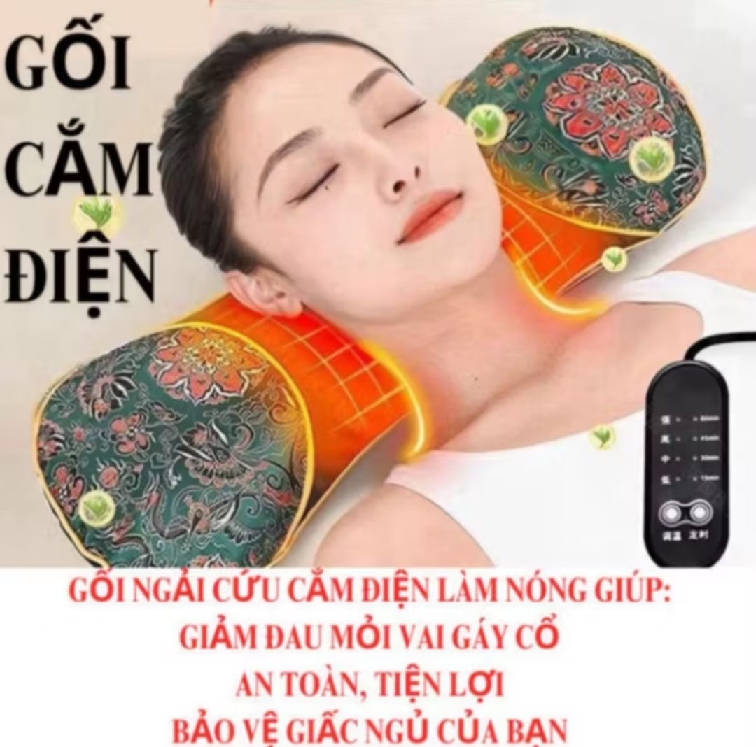 GỐI NGÃI CỨU XÔNG BẤM ĐIỆN CẢI THIỆN SỨC KHỎE CHO GIẤC NGỦ NGON MẪU MỚI