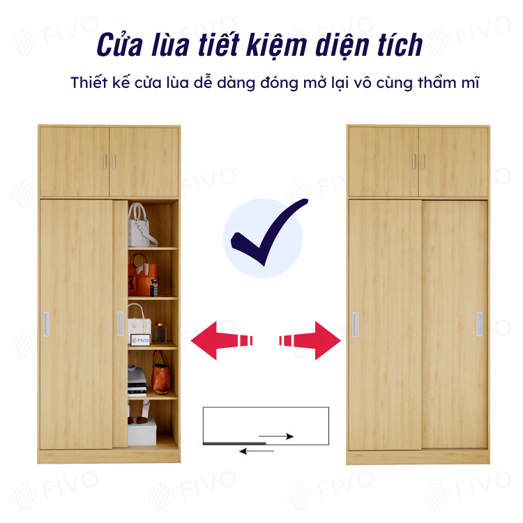 Tủ Treo Quần Áo Cửa Lùa Gỗ MDF Chống Ẩm Cao Cấp FC31 FIVO, Nhiều Ngăn Đựng Đồ, Không Gian Hộc Tủ Trên Rộng Rãi