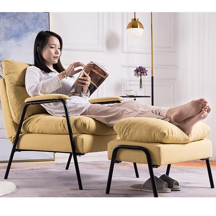 Ghế sofa thư giãn chân sắt kèm đôn, ghế sofa giường chân sắt gập gọn