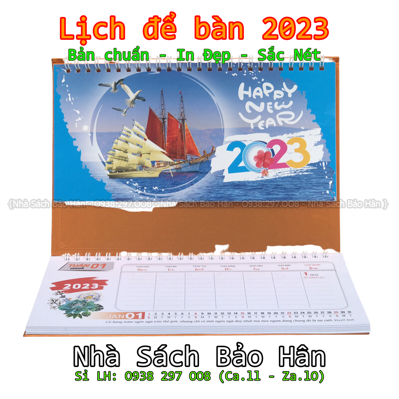 Lịch để bàn 2023 có lịch âm (kiểu chữ M ) có dải note ghi chú ngày, tuần, đủ ngày âm dương (GIAO MẪU HÌNH NGẪU NHIÊN)