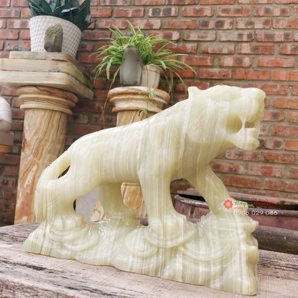 Tượng cọp đá ngọc Pakistan phong thủy dài 20cm