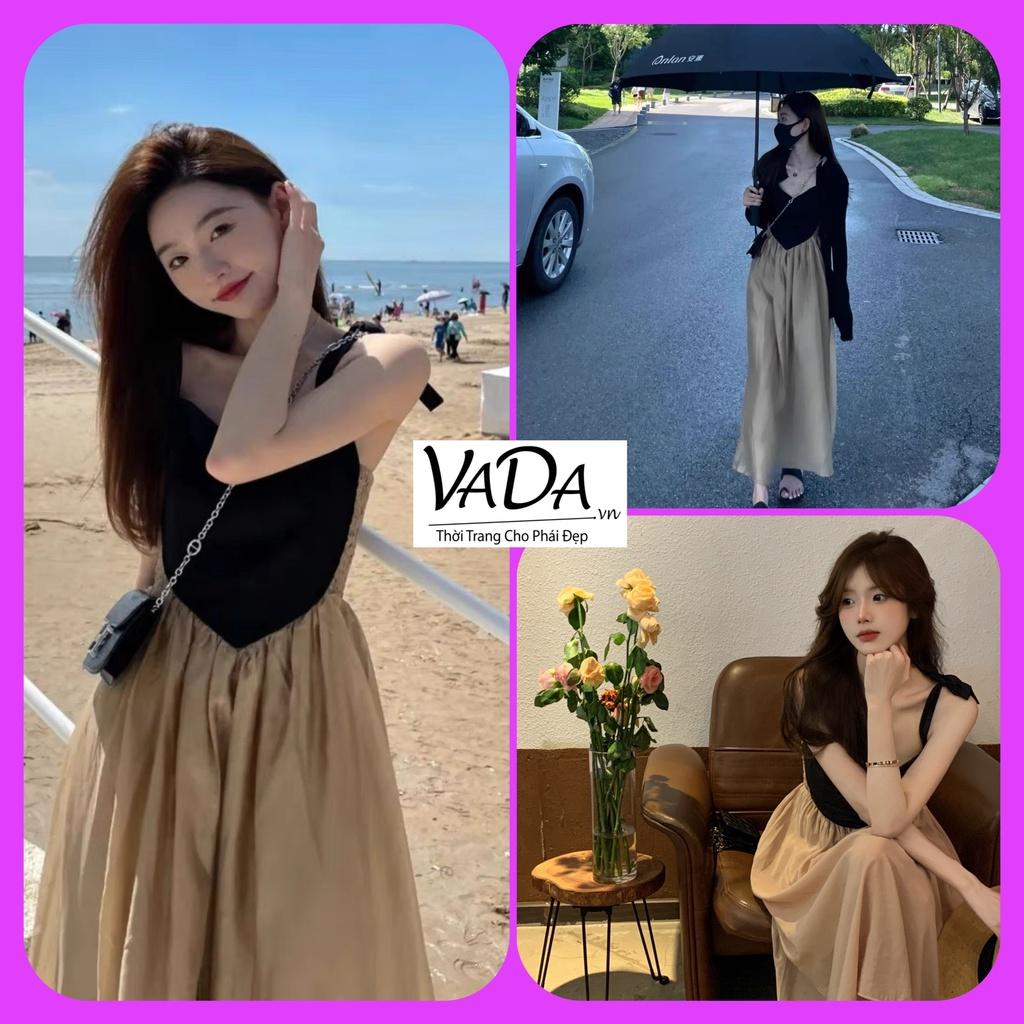Đầm váy dáng dài midi 2 dây Có cúp ngực cut Viền TRÁI TIM siêu hot - Thời Trang VADA