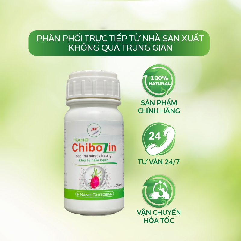Thuốc Trị Nấm AT Chibozin 250ml Phòng Trừ Nấm Tắc Kè, Đốm Nâu Trên Thanh Long, Bao Trái Tăng Năng Suất