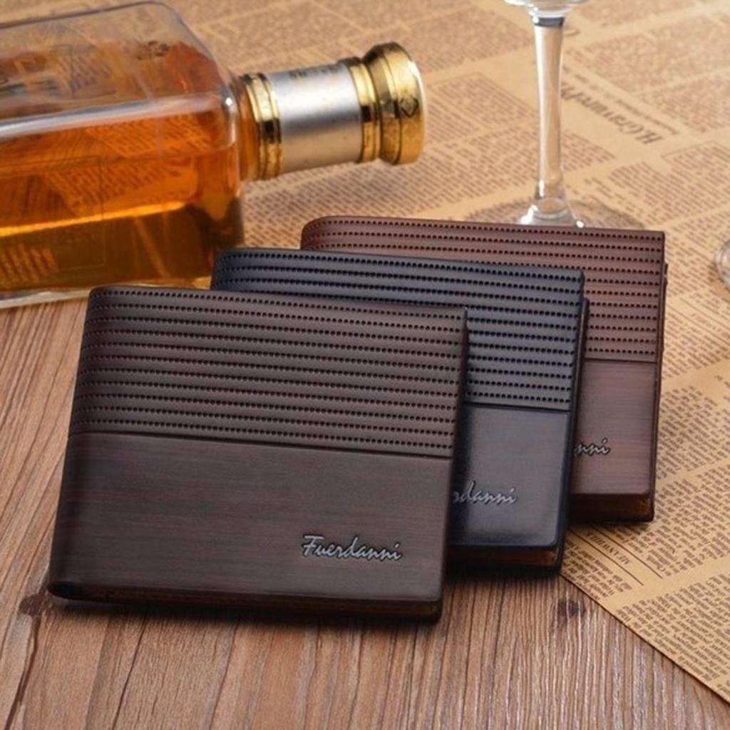 Leather Men Women Wallet Bifold Credit Card Holder Light Coffee