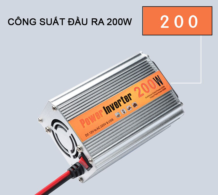 Bộ Chuyển Đổi Nguồn Điện DC 12V Sang AC 110V/220V 200W Cho Xe Ô Tô Cao Cấp