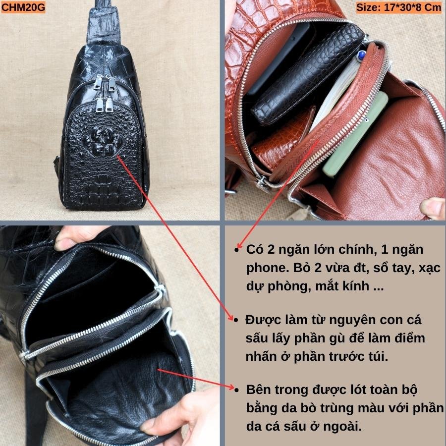 Túi đeo chéo ( túi bao tử) da cá sấu dành cho nam