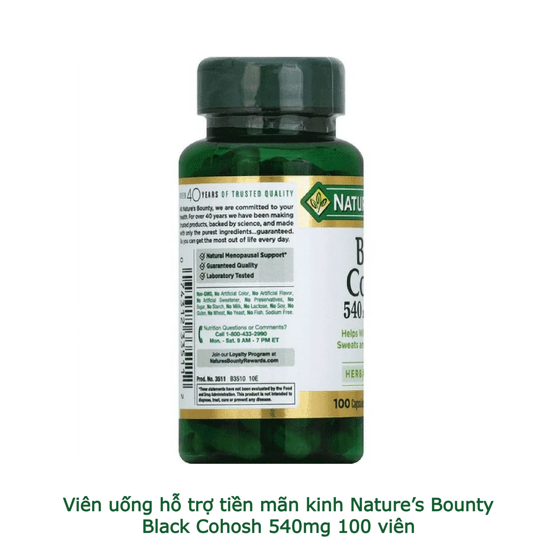 Viên uống hỗ trợ tiền mãn kinh Nature’s Bounty Black Cohosh 540mg 100 viên