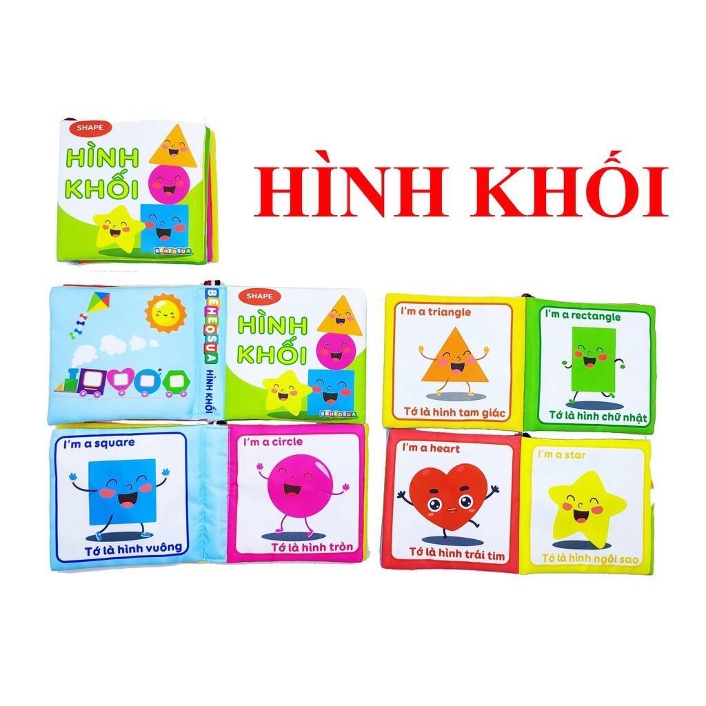 combo 4 cuốn Sách vải tương tác song ngữ kich thich đa giác quan cho trẻ từ sơ sinh