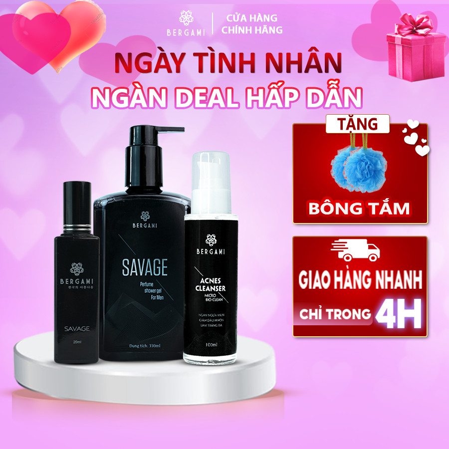 Hộp quà tặng nam giới Bergami, Sữa tắm nước hoa Nam 330ml &amp; Nước hoa Nam Bergami 35ml &amp; Sữa rửa mặt Nam Bergami 100ml