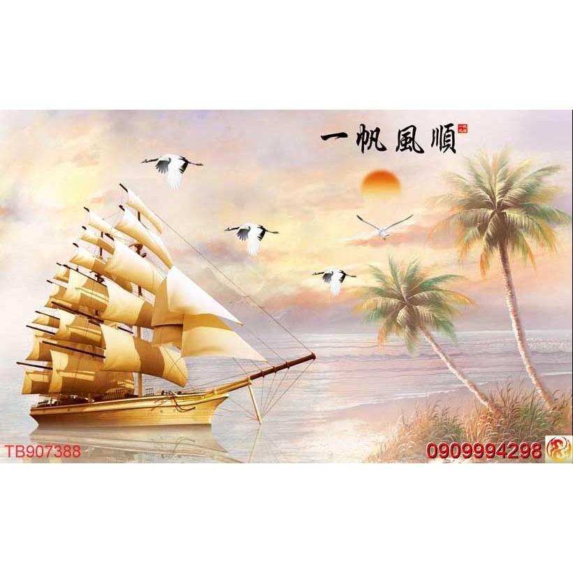 TRANH DÁN TƯỜNG 3D SANG TRỌNG BỘ THUẬN BUỒM XUÔI GIÓ