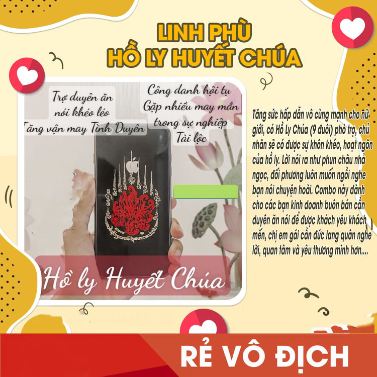 Linh phù HỒ LY HUYẾT CHÚA. Tăng sức hấp dẫn vô cùng mạnh cho phái nữ. Để bóp ví, làm miếng dán điện thoại, máy tính, laptop, xe hơi