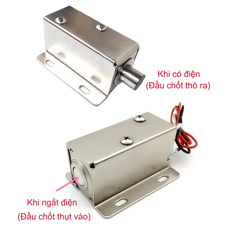 Khóa chốt cửa điện từ, loại thường mở 12V (Đầu hình trụ tròn D10mm)