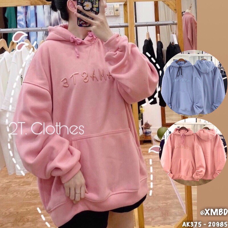  Áo Hoodies nỉ ngoại tay phồng cánh dơi Unisex thêu chữ thời trang TiH030