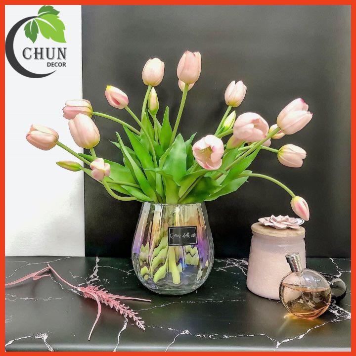 Hoa giả, bó 5 cành Tulip silicon cao cấp trang trí nhà của, văn phòng, cửa hàng, làm đạo cụ chụp ảnh