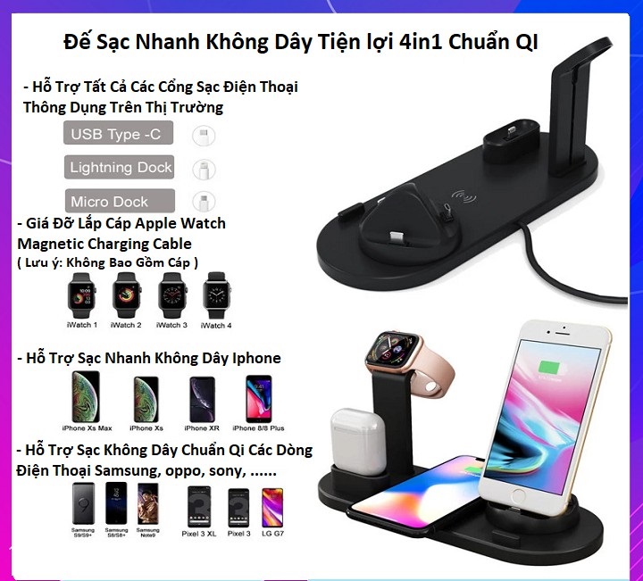 Đế sạc không dây thông minh đa chức năng 4 trong 1 tiện lợi