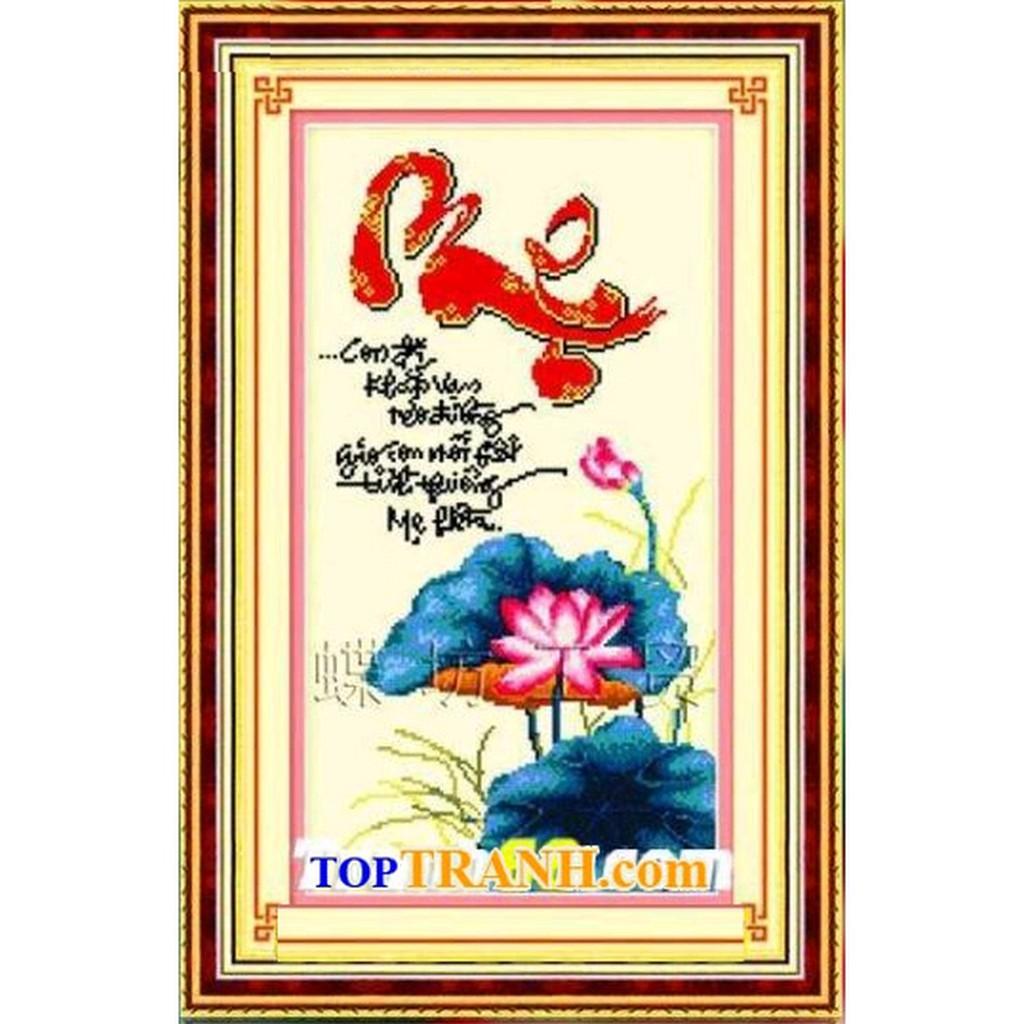 Tranh thêu chữ thập chữ Mẹ và hoa sen 222500 chưa thêu
