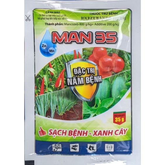 Chế phẩm xử lý nấm bệnh hại cây trồng Man35, Mancozeb xanh. trừ đốm lá, vàng lá, rỉ sắt, sương mai