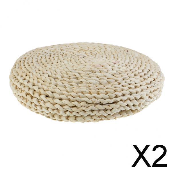 2xHot Natural Straw Round Pouf Tatami Cushion Meditation Yoga Mat Zafu Cushion