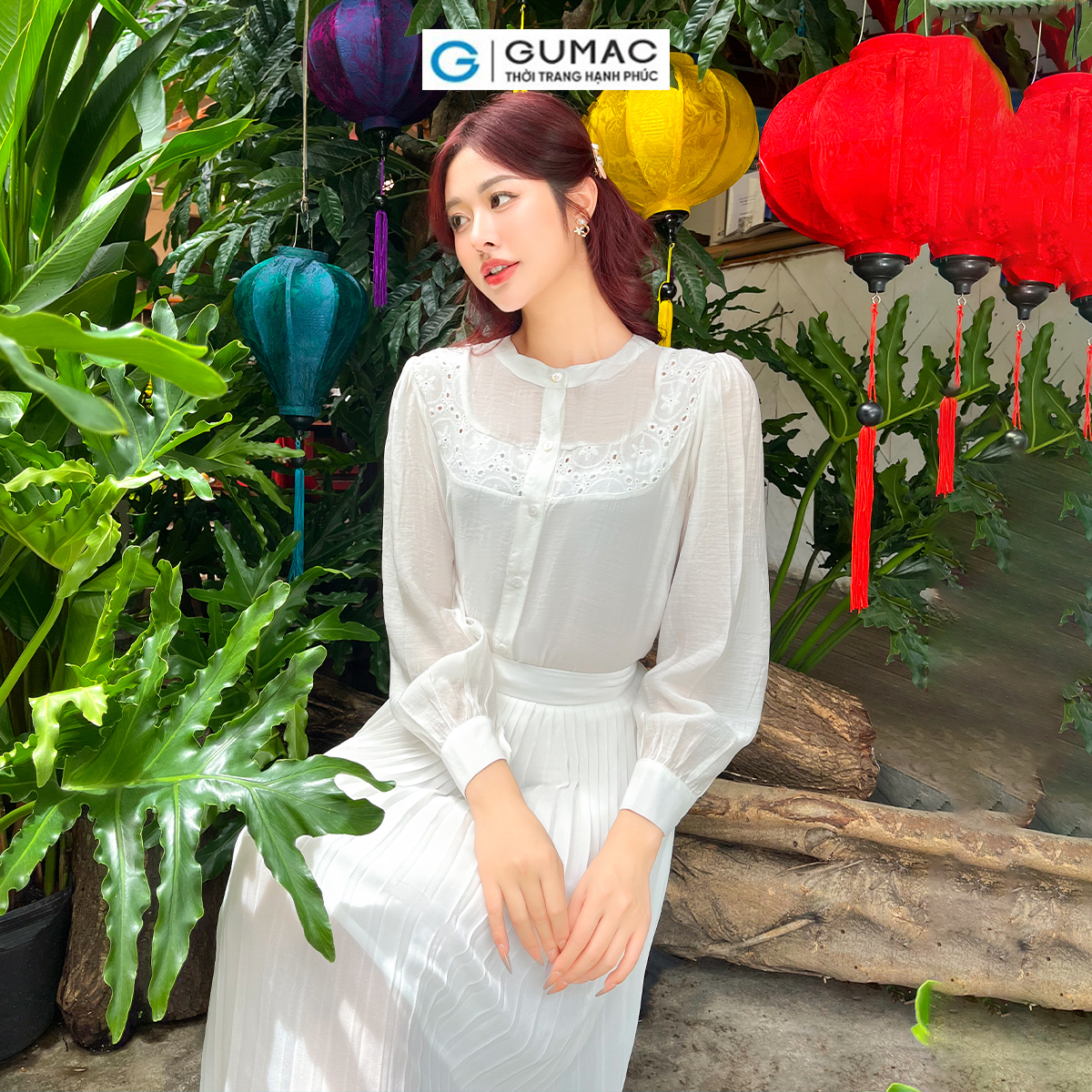 Áo kiểu phối đô vải tơ mềm mát công sở đi tiệc sang trọng thời trang GUMAC AD09052