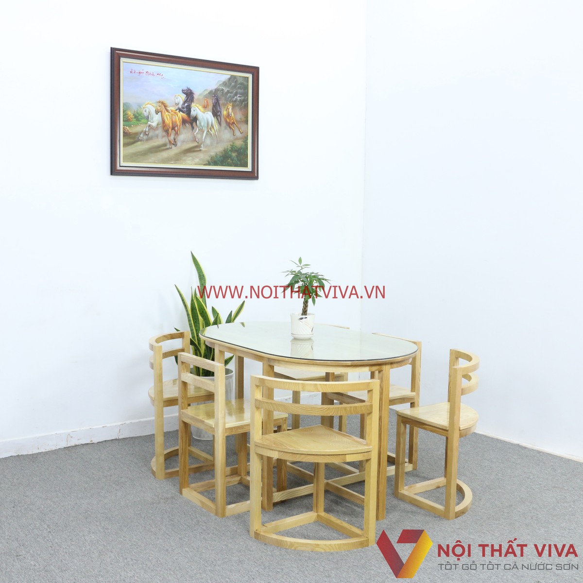 Bộ Bàn Ăn Xếp Gọn Thông Minh 6 Ghế Gỗ Sồi Nga Tự Nhiên Đẹp Giá Rẻ