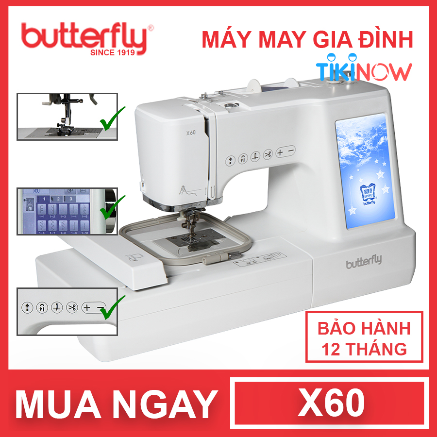 Máy May Thêu Đa Năng Tự Động Cao Cấp Butterfly X60 - Hàng Chính Hãng