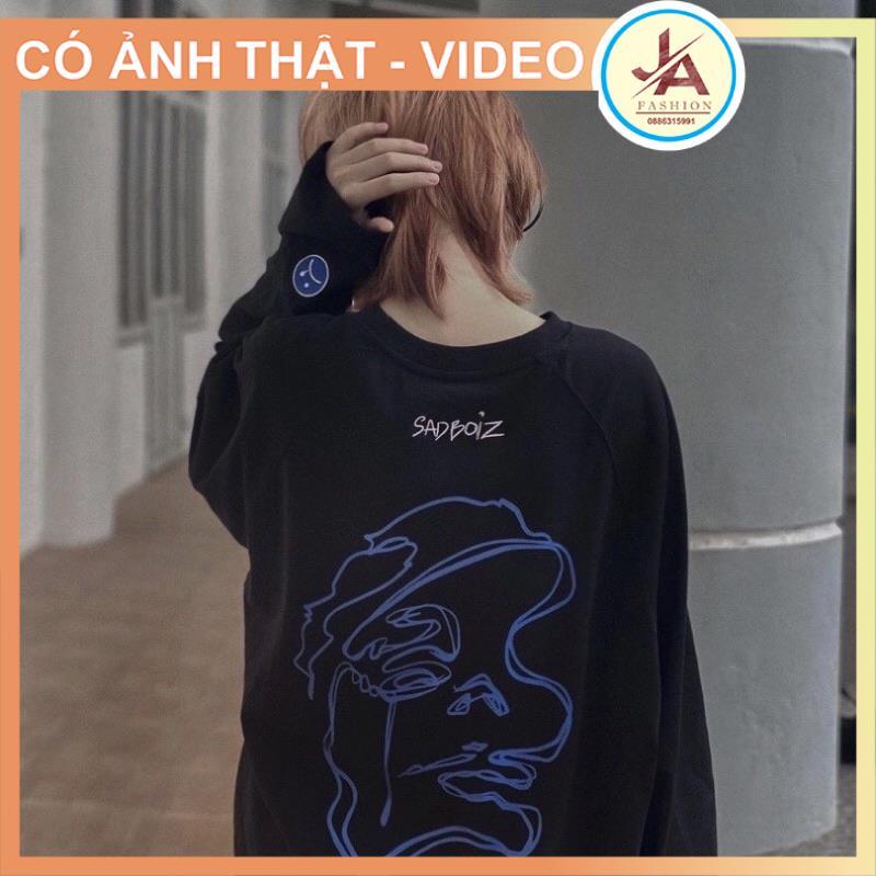 Áo thun tay dài sadboiz mặt tím THÊU TAY mặt buồn  , áo phông nam nữ dài tay  unisex form rộng  chất cotton da