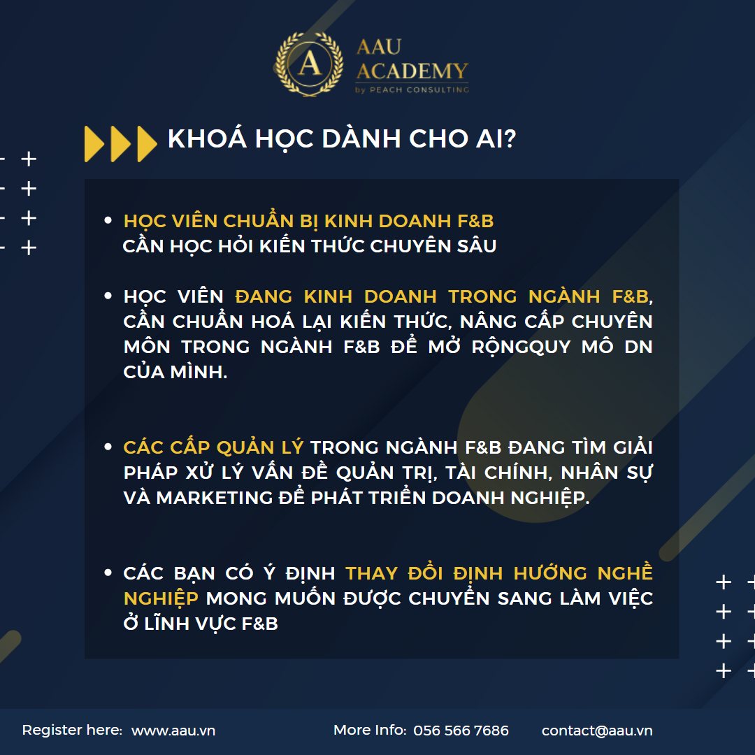 KHÓA HỌC XÂY DỰNG CHUỖI F&B CHUYÊN NGHIỆP - KHÓA HỌC QUẢN TRỊ, KINH DOANH QUÁN ĂN, NHÀ HÀNG, QUÁN CAFE.