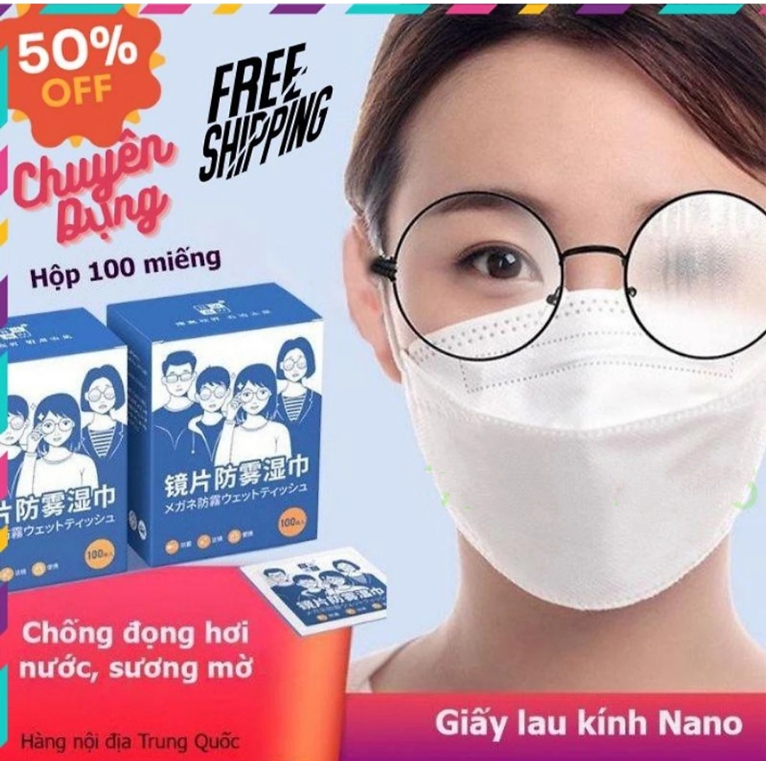 khăn Lau Kính Nano Hộp 100 Miếng Giấy Lau Kính Chống Bám Hơi Nước, Vân Tay Bụi Bẩn