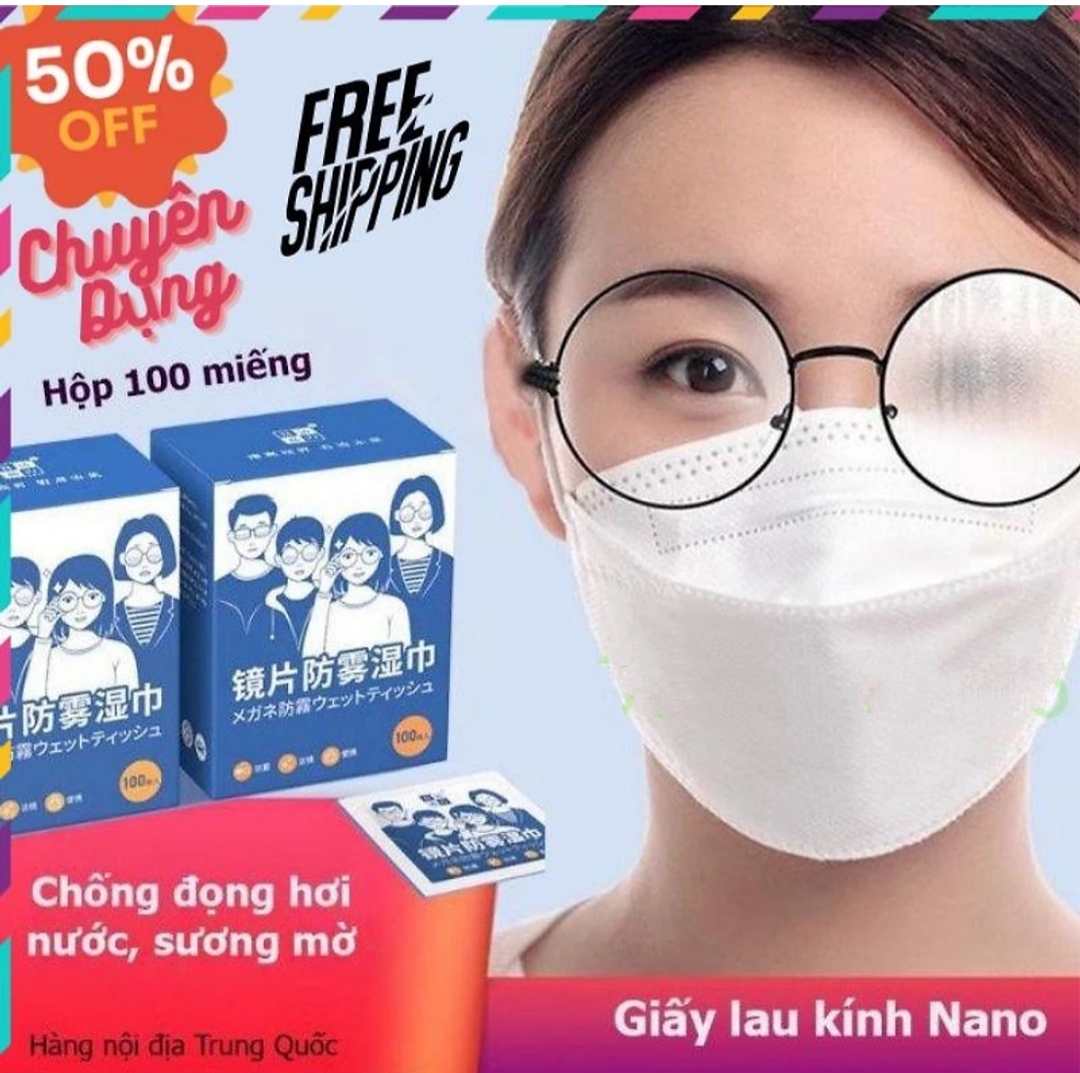 Khăn Lau Kính Nano Hộp 100 Miếng Giấy Lau Kính Chống Bám Hơi Nước, Lau Sạch Vân Tay Bụi Bẩn