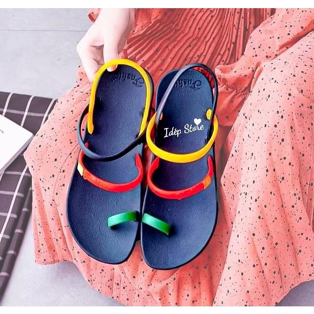 Giày sandal nữ xỏ ngón 2 quai nhựa giả da đế cao su đi mưa, đi học chống trơn siêu bền iDÉP GL063