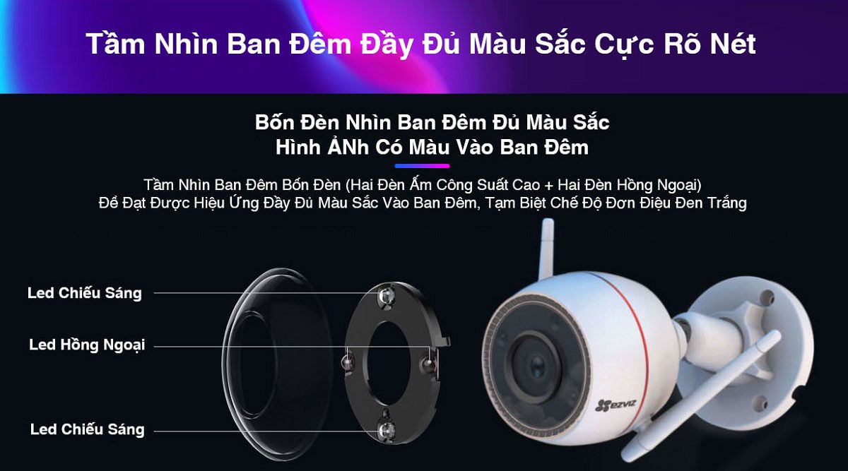 Camera Wifi Ezviz Ngoài Trời AI thông minh, màu ban đêm, H3C 4MP 2K - Hàng chính hãng