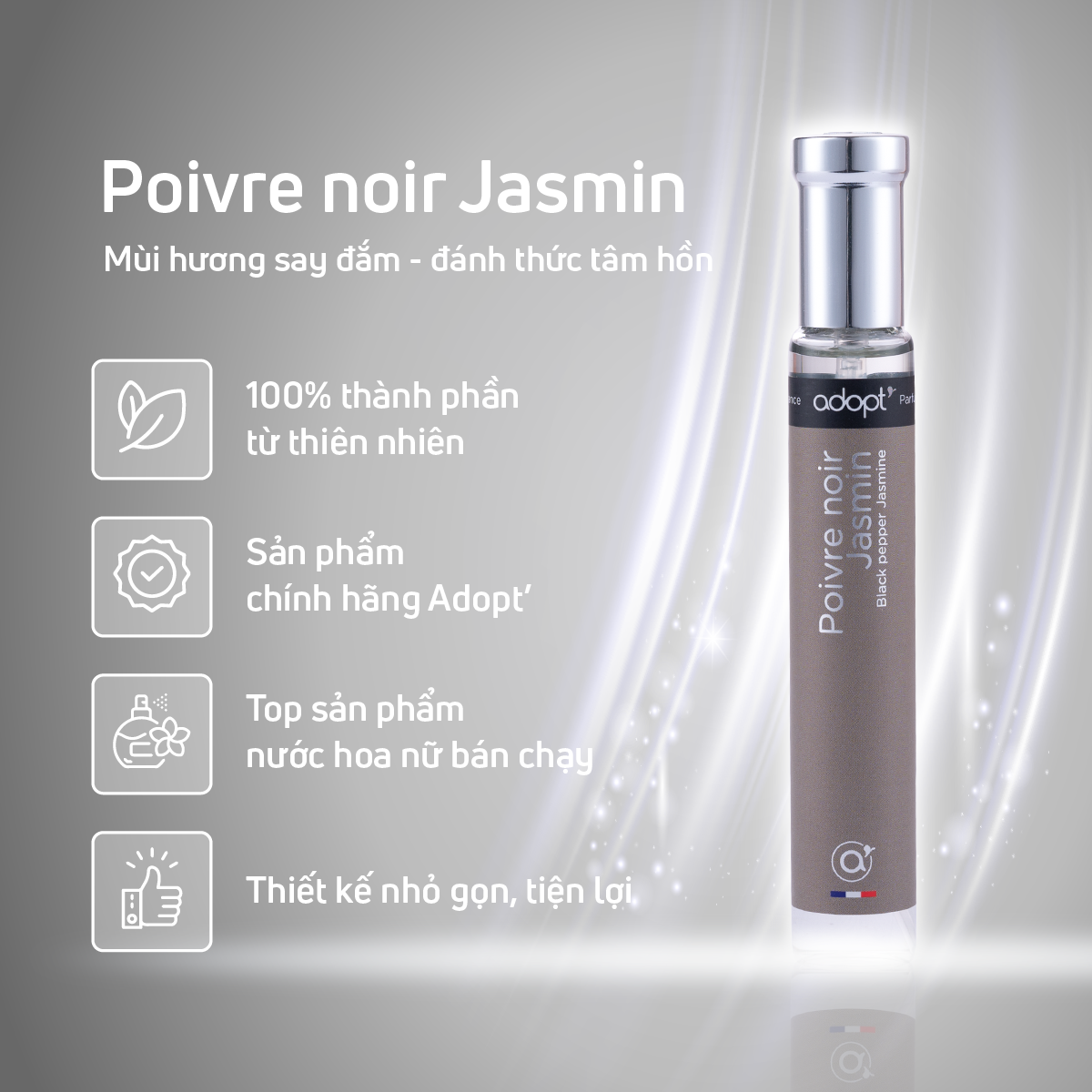 Nước hoa chính hãng,nước hoa adopt Poivre Noir Jasmin hương thơm ấm áp phong cách trẻ trung nam tính dung tích 30ml