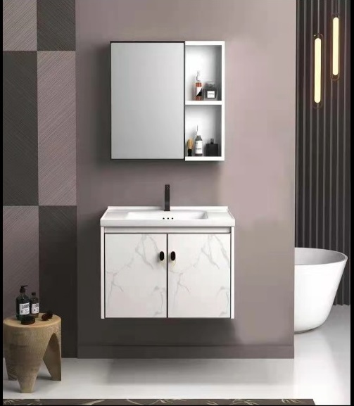 Bộ tủ chậu lavabo màu trắng vân mây và màu đen sang trọng, chất liệu nhôm giá cạnh tranh