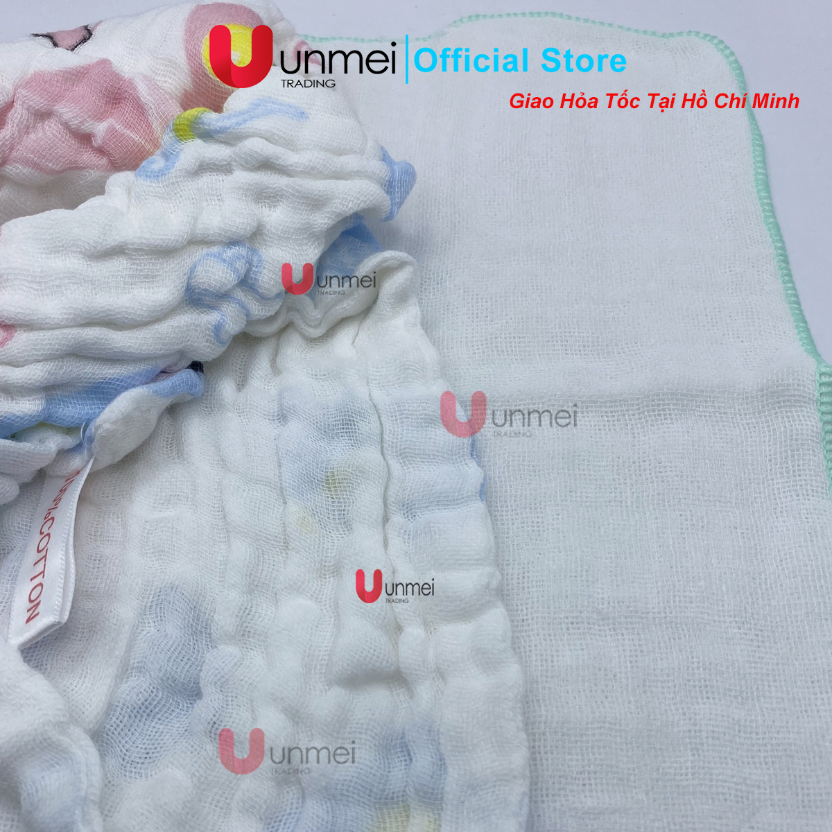 Set 10 Khăn Xô, Khăn Sữa UNMEI Dày 6 Lớp 100% Cotton An Toàn, Thấm Hút Tốt, Tiện Lợi Cho Trẻ Từ Sơ Sinh (5 Khăn Xô Trắng KT25x25cm, 5 Khăn Xô Nhăn Hình 30x30cm)