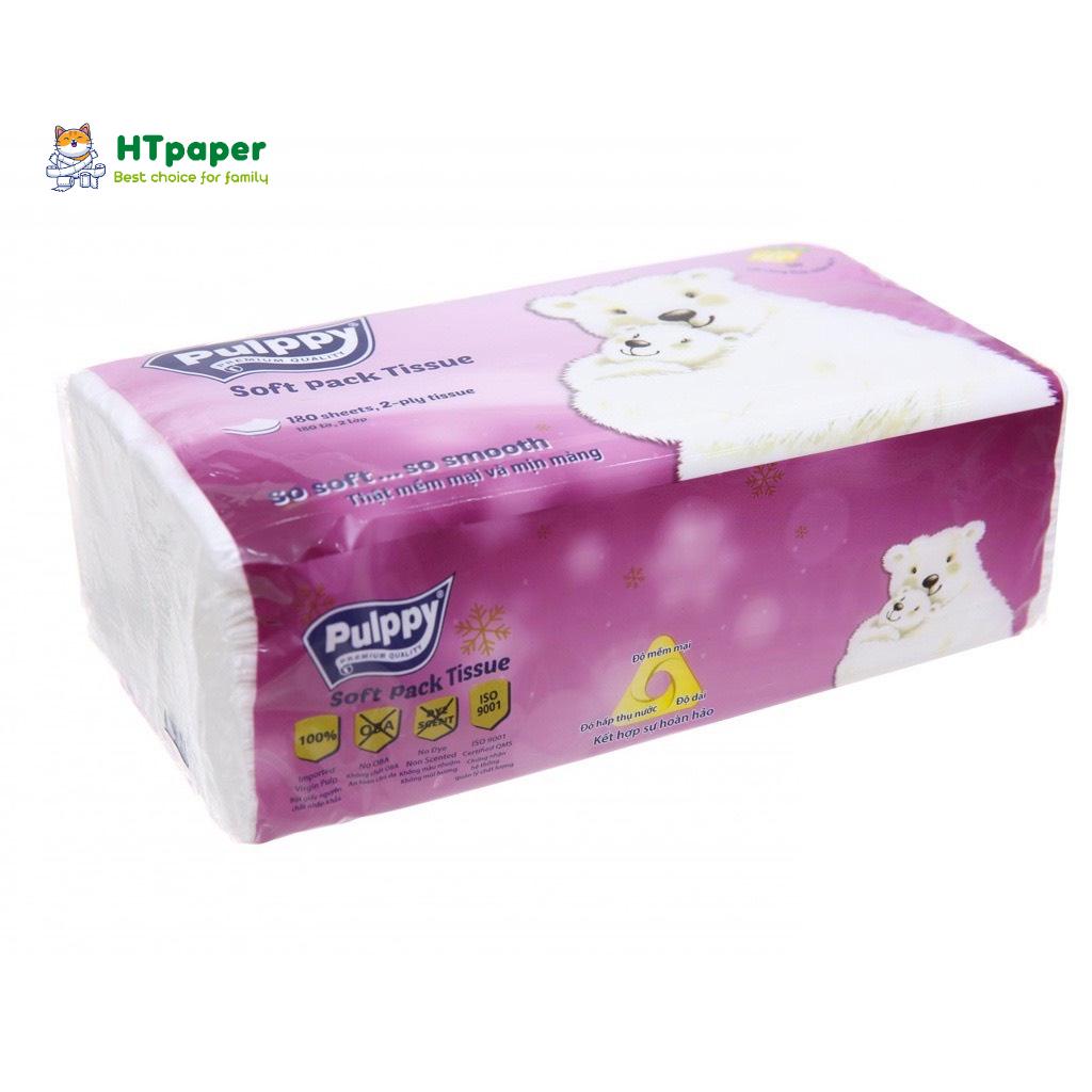 Khăn giấy lụa, Khăn giấy rút Pulppy Gấu Trắng lốc 3 gói 18 tờ x 2 lớp siêu mềm mịn an toàn cho bé
