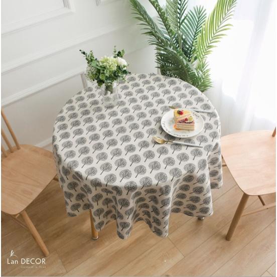 Khăn trải bàn linen họa tiết cây xám nhã nhặn Landecor - TB539