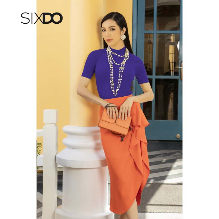 Áo dệt kim dáng ngắn cổ 3p nữ SIXDO