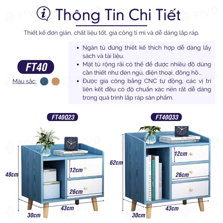 Tab Để Đầu Giường Hiện Đại 3 Ngăn FIVO Mã FT40 Phong Cách Châu Âu Sang Trọng, Phù Hợp Cho Mọi Kiểu Nhà, Sản Phẩm Nội Thất Lắp Ráp Thông Minh