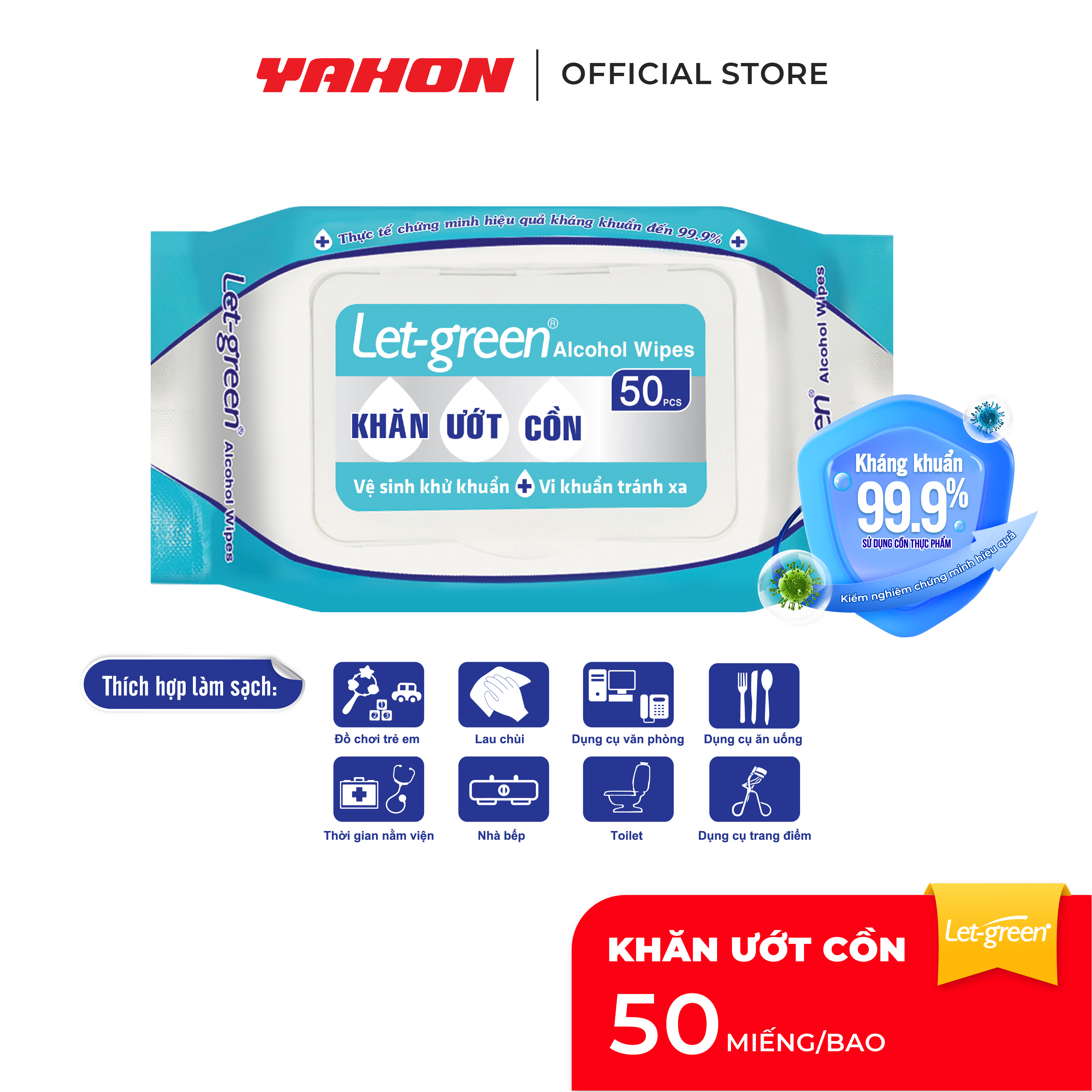 Khăn Ướt Cồn LET-GREEN 50 Miếng | Sạch Khuẩn, Sạch Bẩn