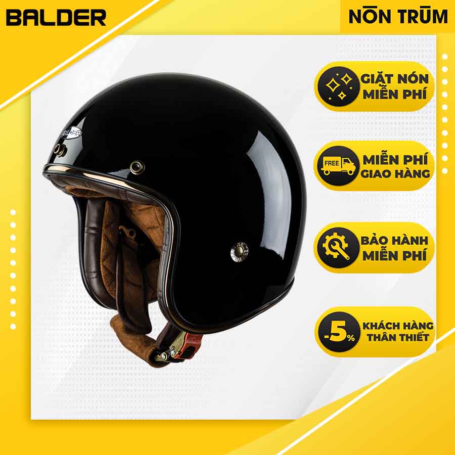 Nón bảo hiểm 3/4 BALDER màu ĐEN BÓNG