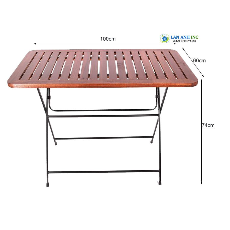 Bàn ăn, bàn cafe ngoài trời dài 1m gấp gọn mặt gỗ chân sắt sơn tĩnh điện đẹp hiện đại LAPX08