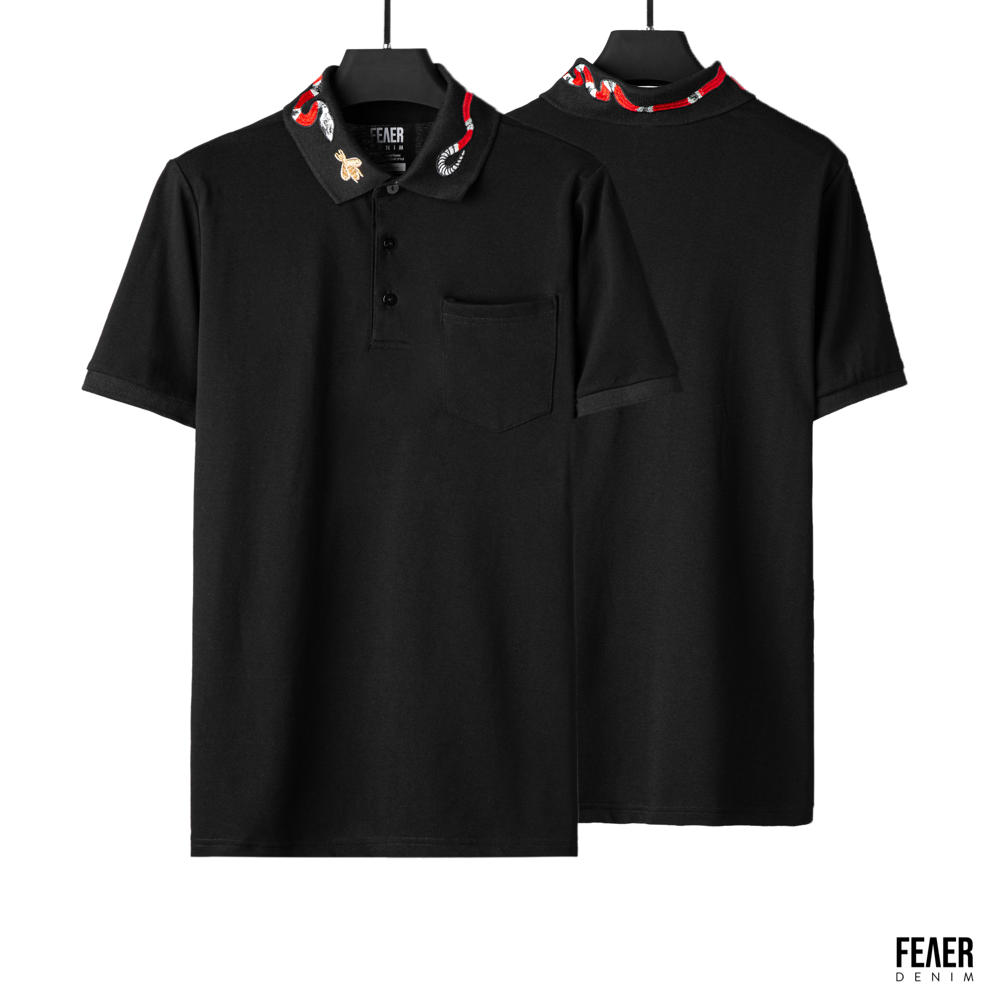 Áo Polo Nam Embroidered Collar FEAER DENIM Form chuẩn, Chất Cotton 100%, Họa Tiết Trẻ Trung